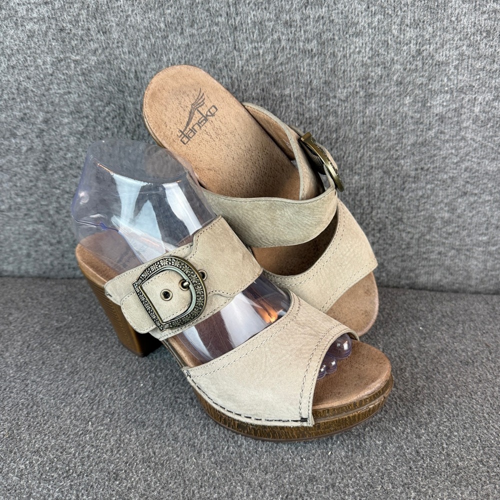 Dansko Ramona Taupe Leather Buckle Mule Sandals  37EU|US 6.5-7